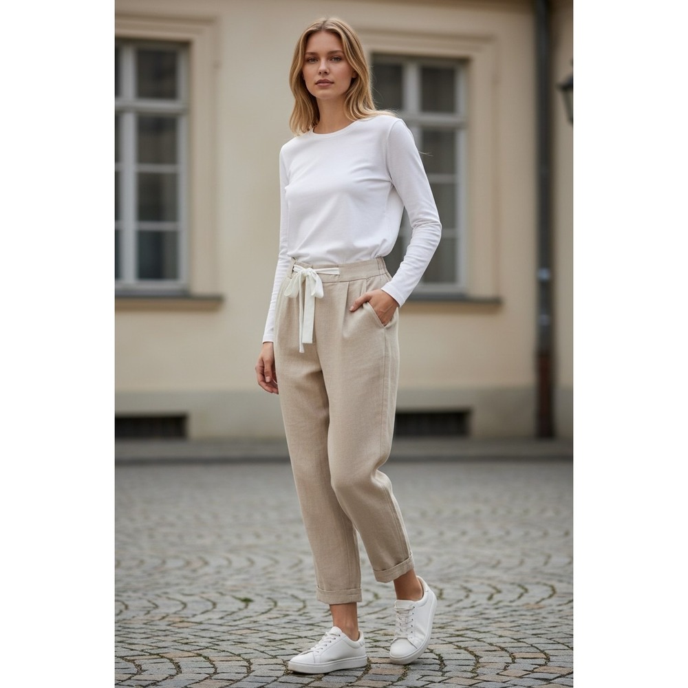 Aritzia Wilfred Allant Linen Blend Tie Waist Pleated Trouser Sz 4 Quiet Luxury